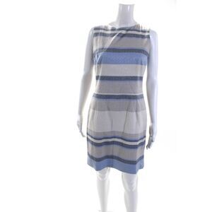 Poeta Womens Cotton Striped Print Knee Length Sheath Dress Multicolor Size M